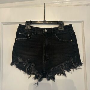 Zara Black Distressed Denim Shorts